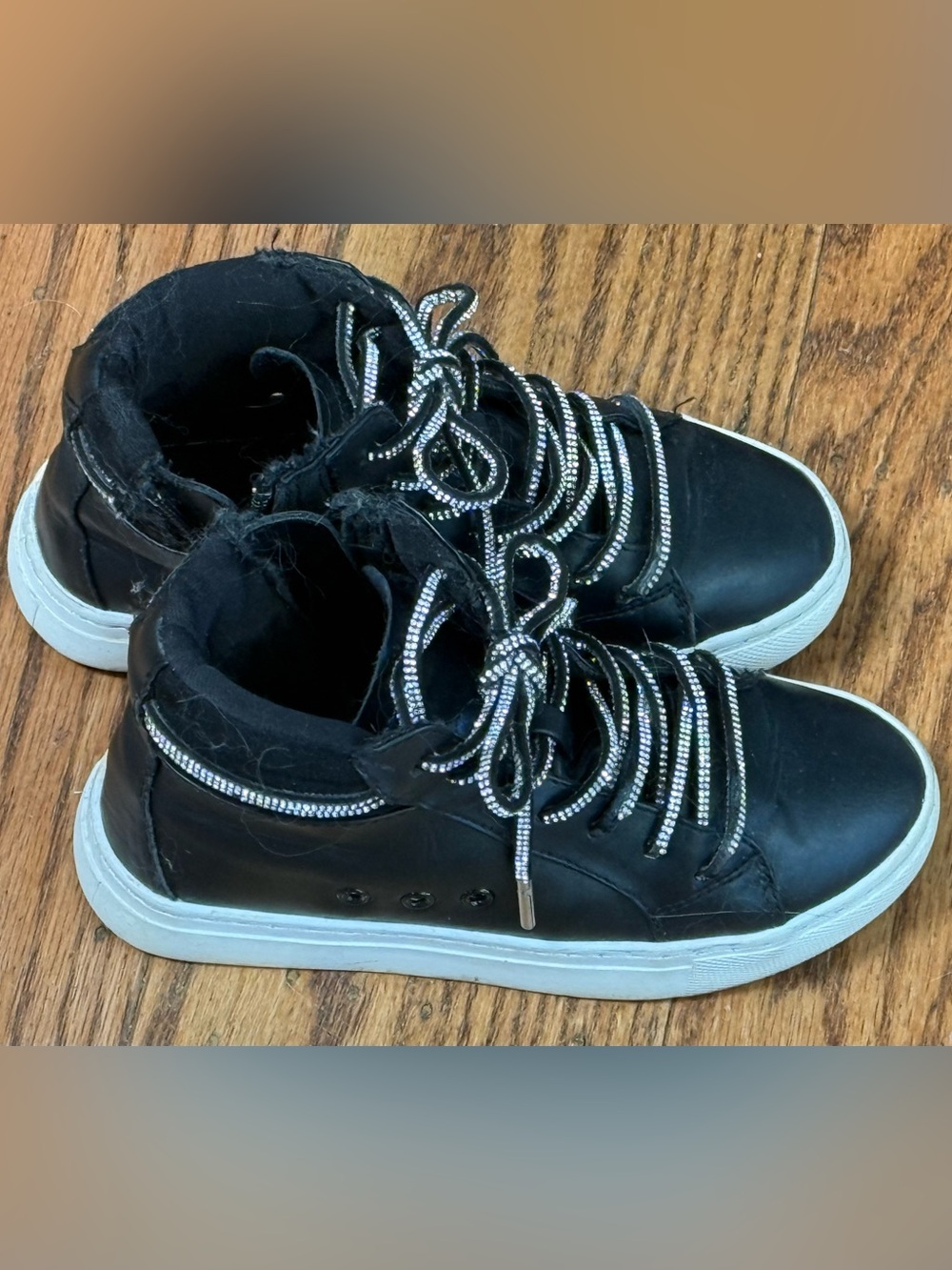 Steve Madden Trickyy Black High-Top Rhinestone Lace Sneakers